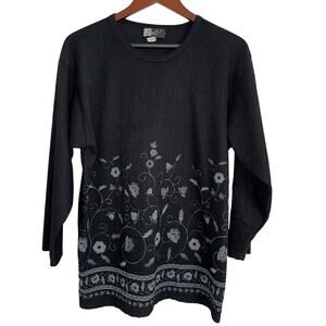 Cotton LA Vintage Beaded 3/4 Sleeve Top Floral USA Textured Womens Size Large